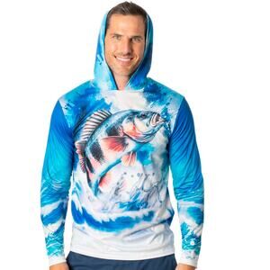 Men's Performance Long Sleeve with Hood Marlin Fish with USA Flag Design UPF